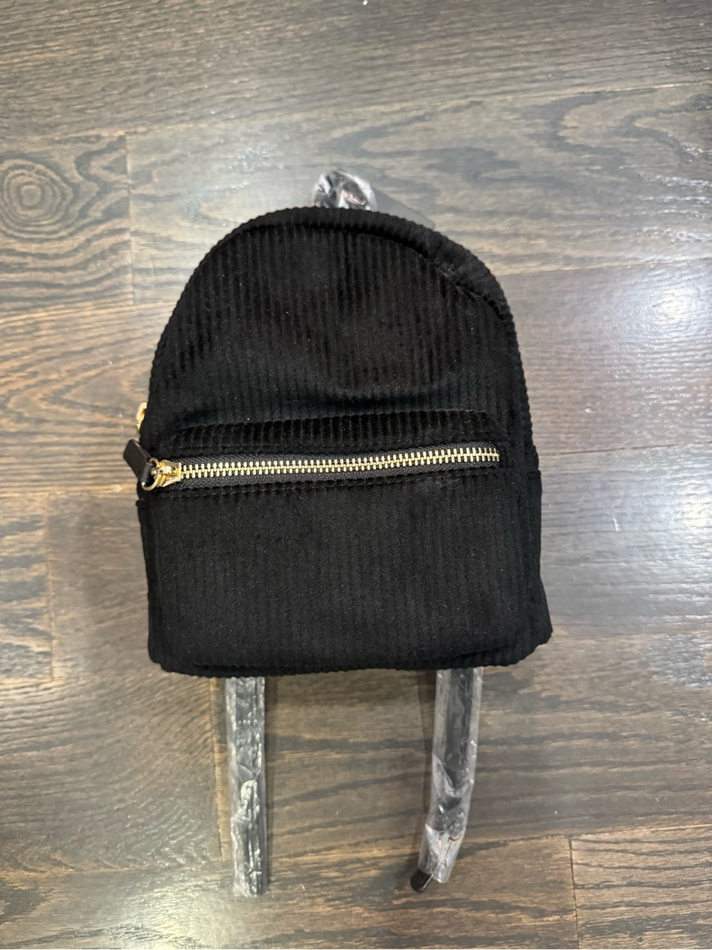 Forever 21 Black Corduroy Mini Backpack with Gold Zipper